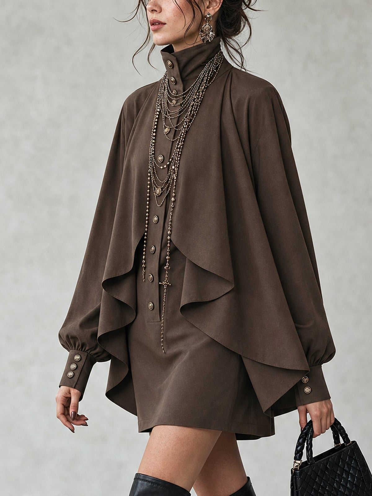 Philomena | Cape-Draped High-Neck Mini Dress