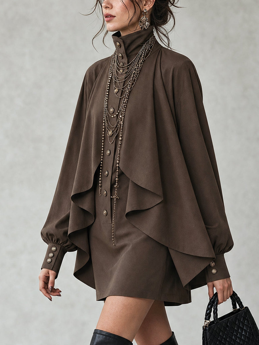 Philomena | Cape-Draped High-Neck Mini Dress