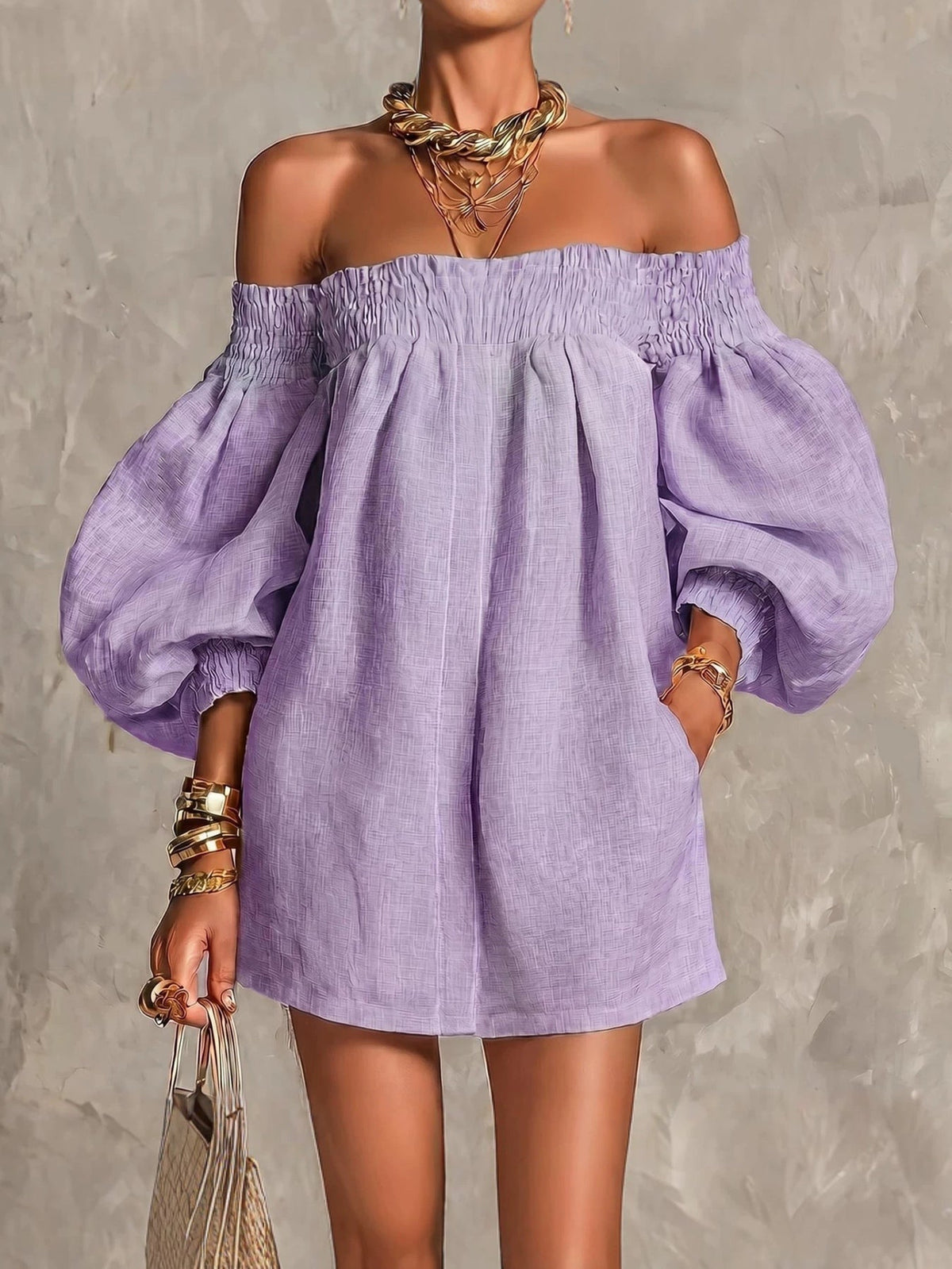 Whitney | Off-Shoulder Lantern-Sleeve Mini Dress