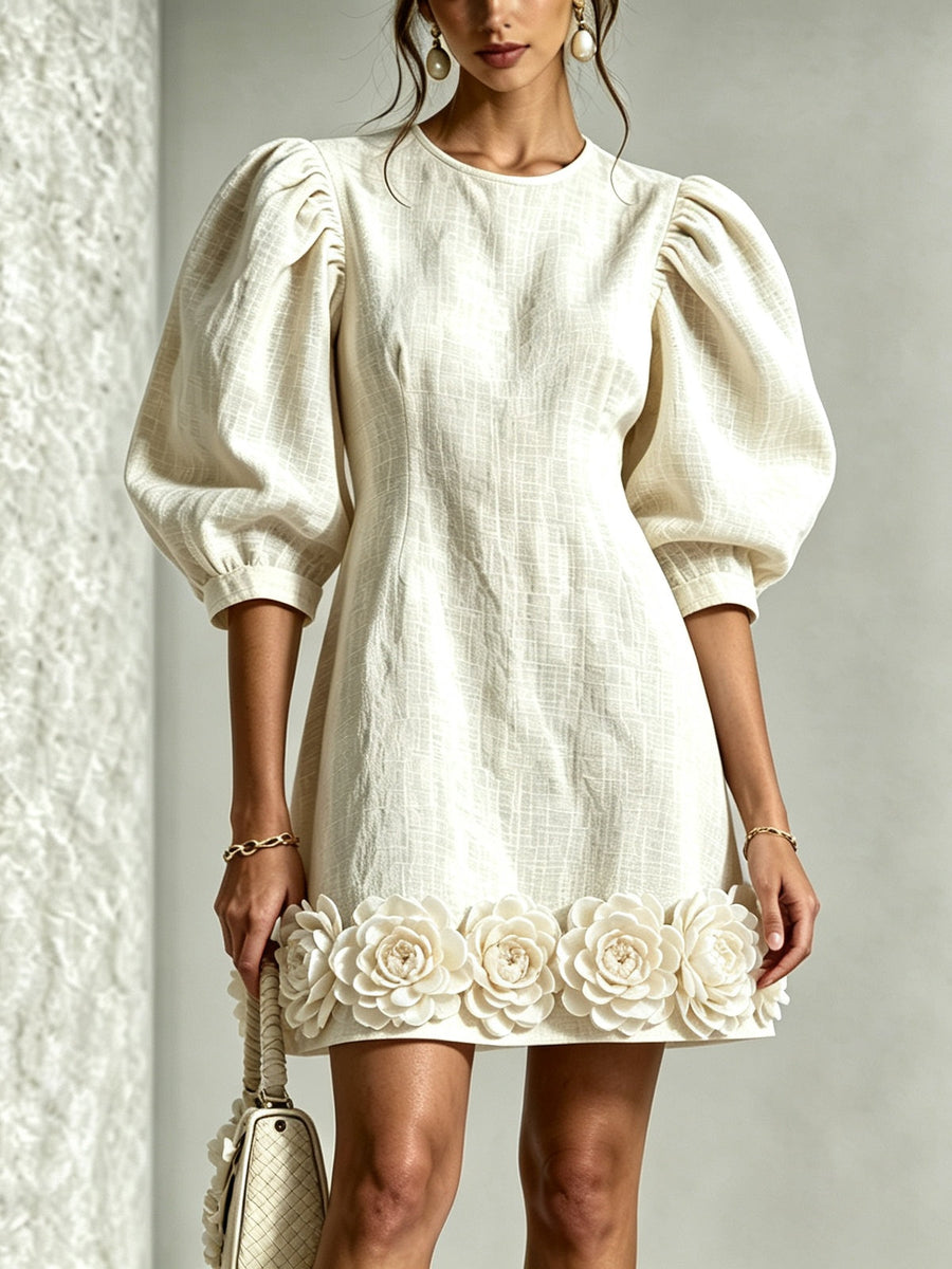 Wren | Blossom-Hem Puff-Sleeve Mini Dress