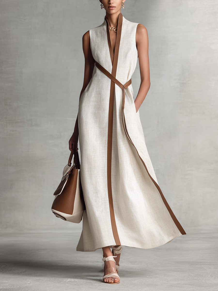 Cordelia | Sleeveless V-Neck Tie-Waist Maxi Dress