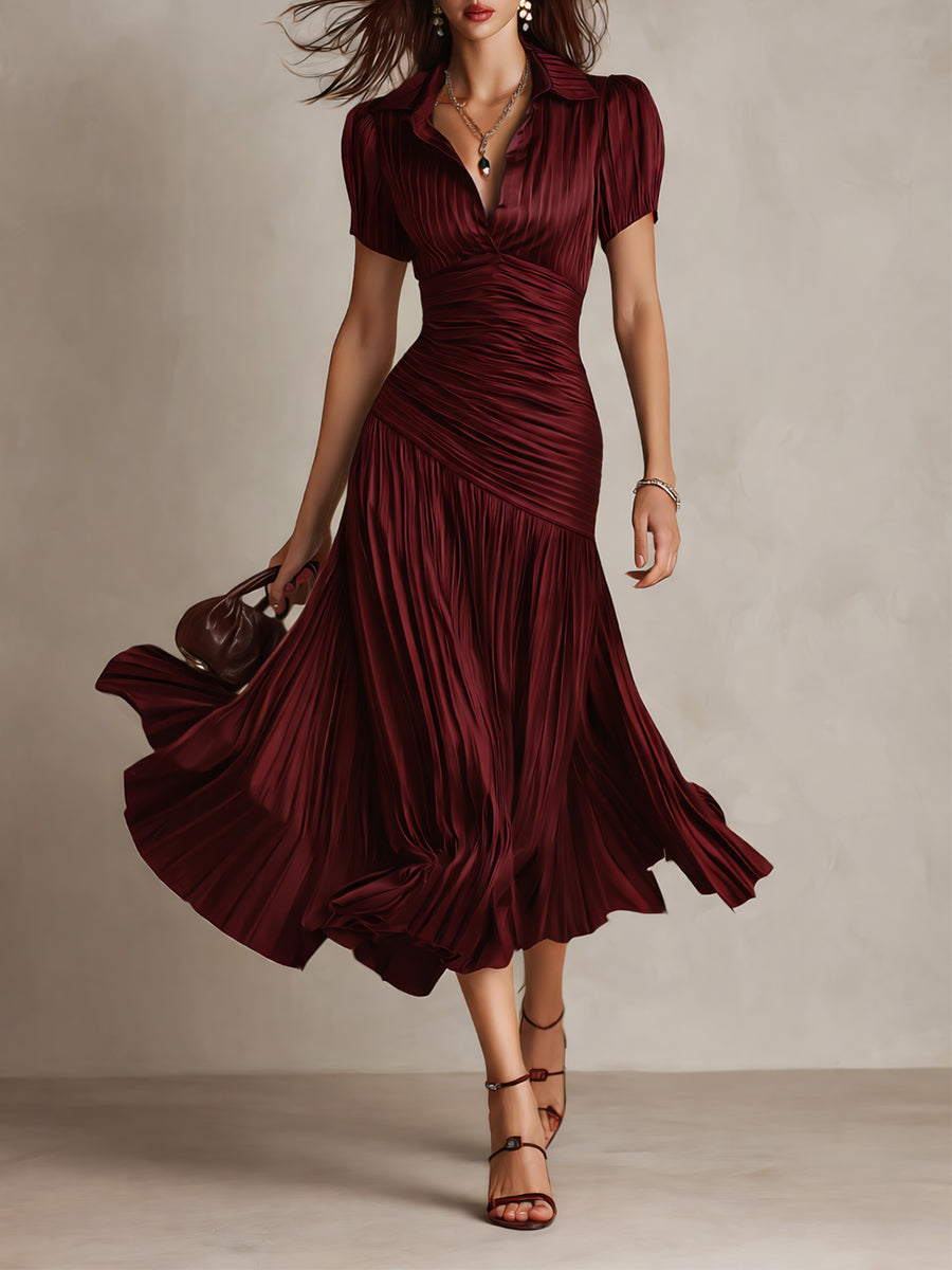 Eleanora | Retro Striped Satin Midi Dress