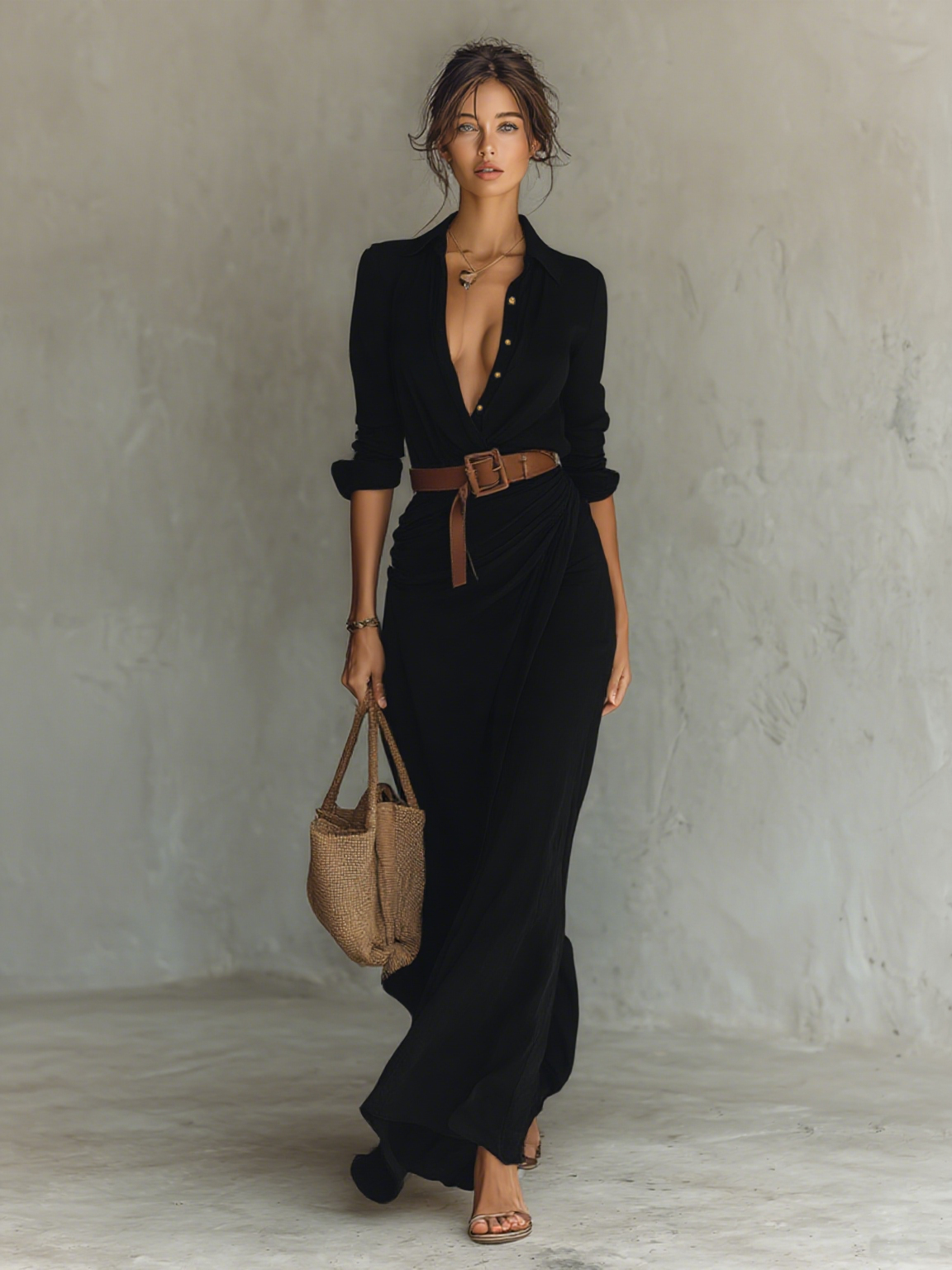 Imogen | Belted Wrap-Front Shirt Maxi Dress
