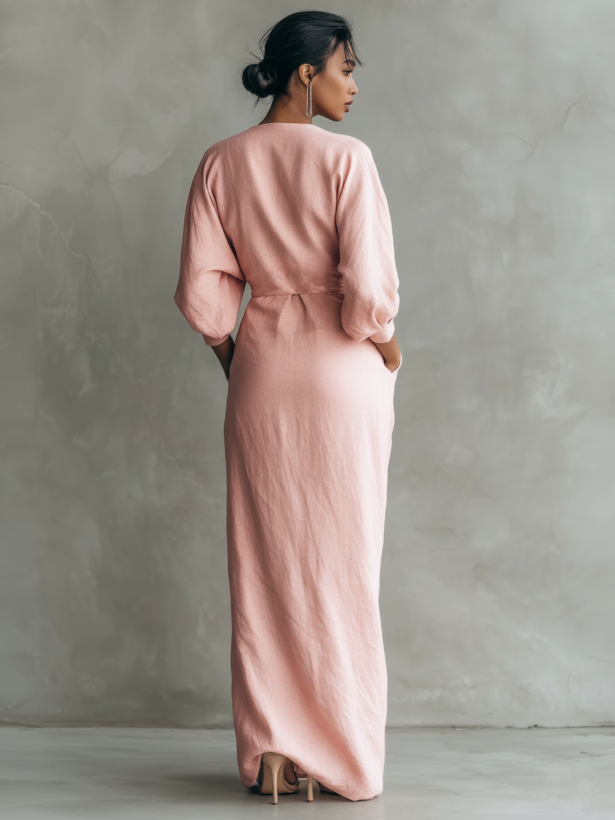 Adelaide | Linen-Blend V-Neck Wrap Maxi Dress