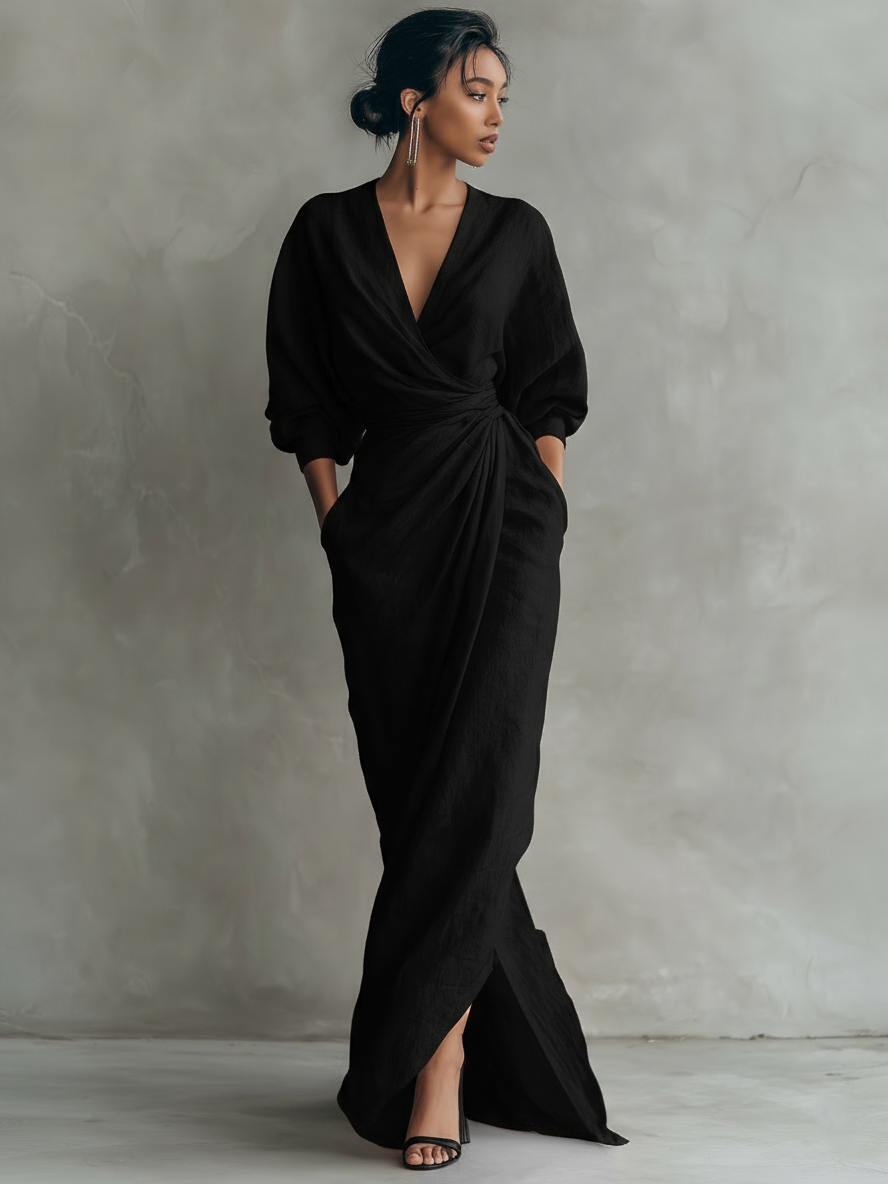 Adelaide | Linen-Blend V-Neck Wrap Maxi Dress