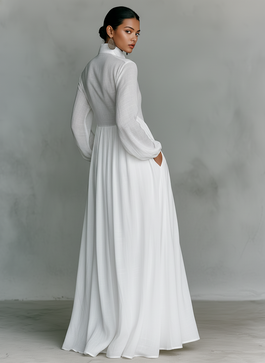Genevieve | High-Collar Button-Front Maxi Dress