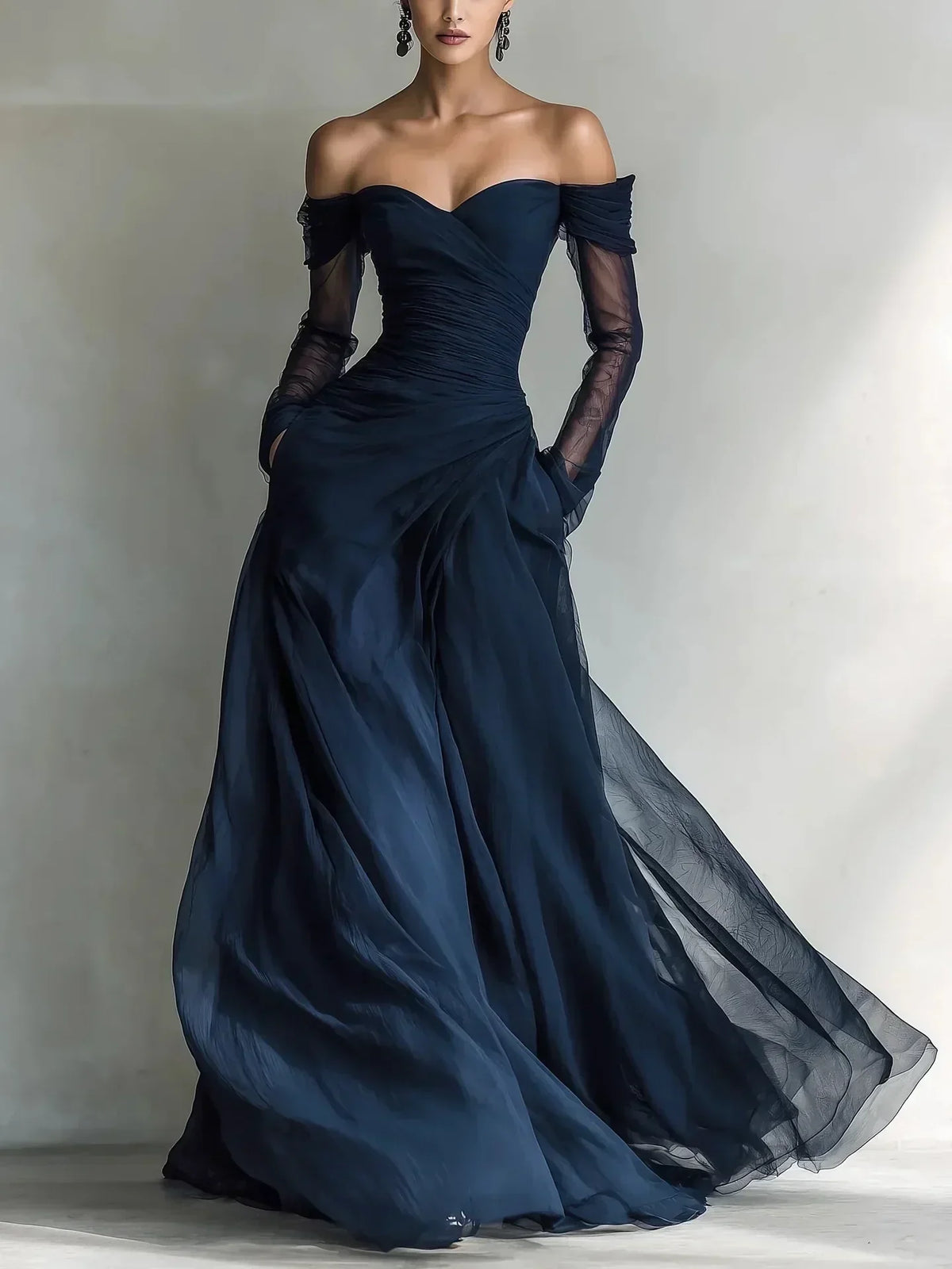 Beatrice | Off-Shoulder Maxi Dress with Mesh Sleeves