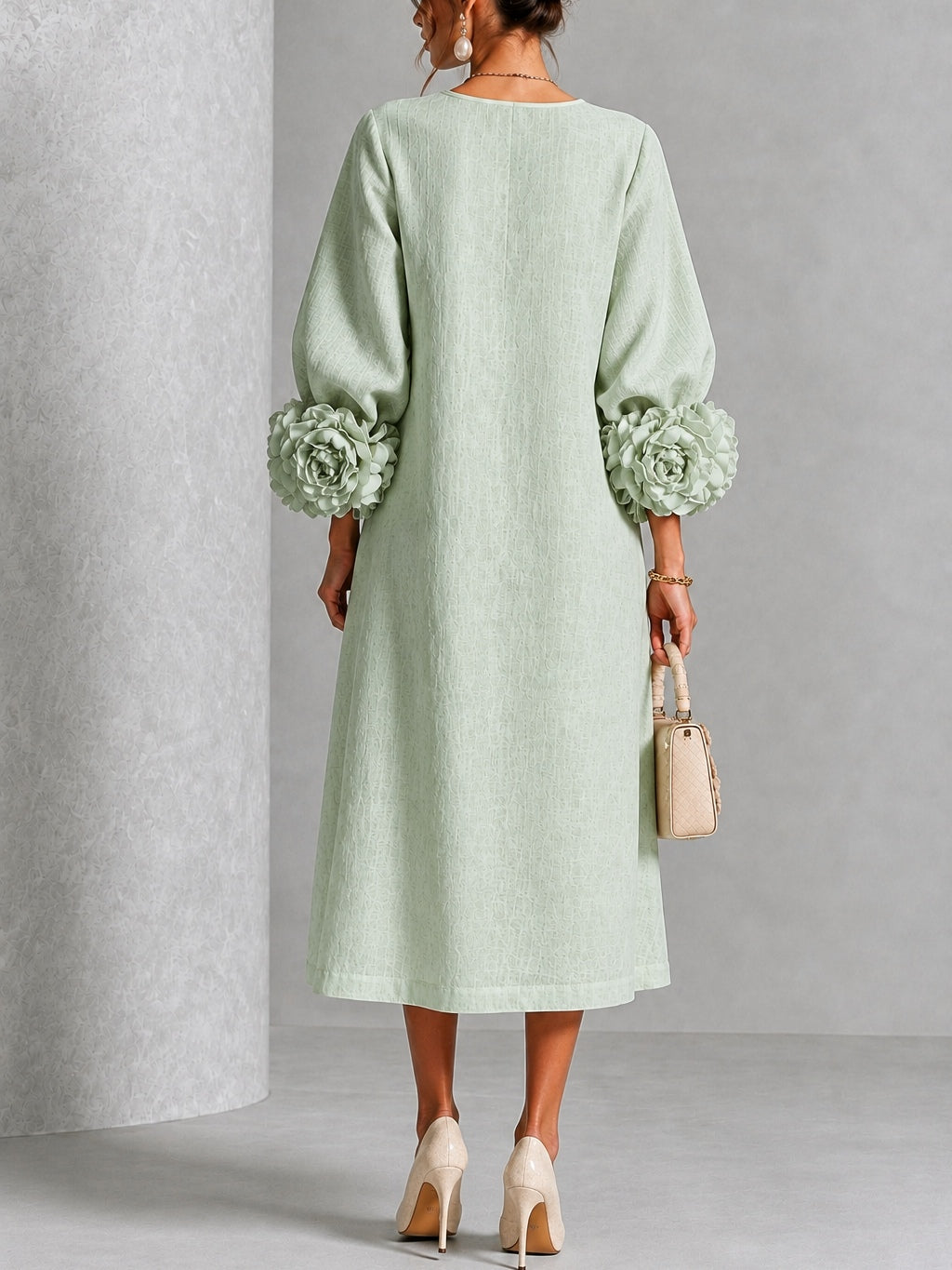 Theodosia | Rosette-Cuff Button Midi Dress