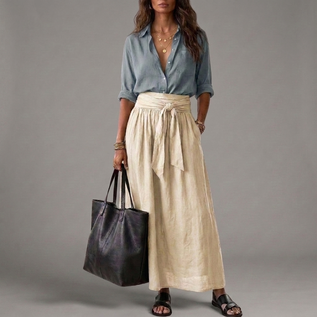 Sahara | Two-Piece Set: Black Top And Olive Green Midi Skirt