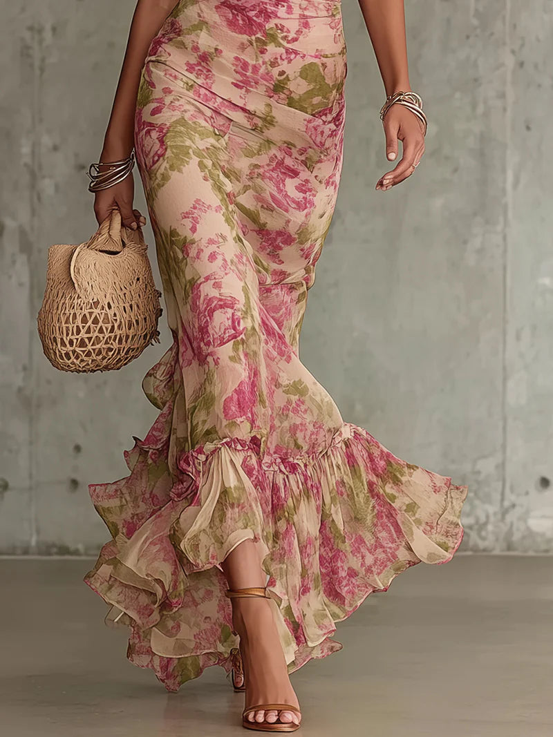 Harriet | Vintage Rose Print Puff-Sleeve Maxi Dress