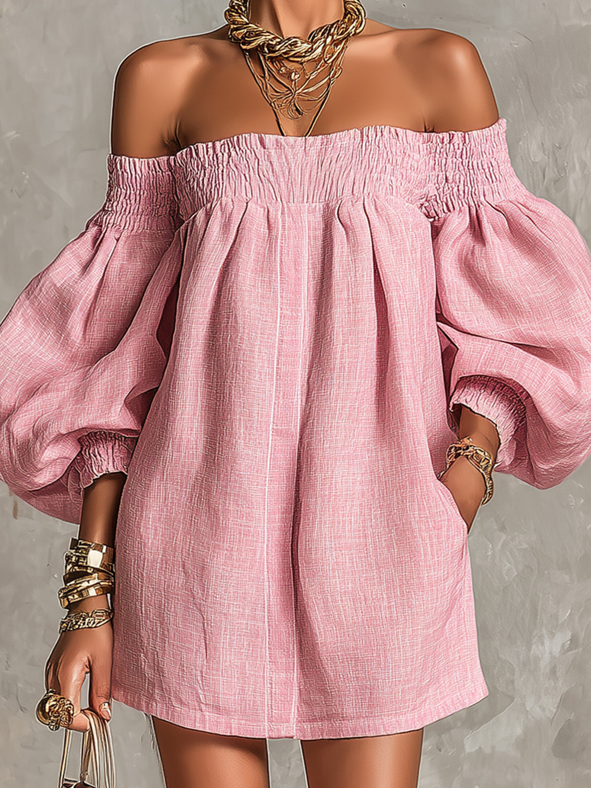 Whitney | Off-Shoulder Lantern-Sleeve Mini Dress