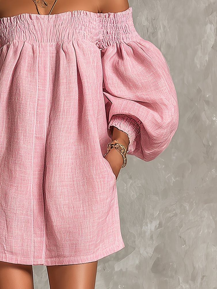 Whitney | Off-Shoulder Lantern-Sleeve Mini Dress