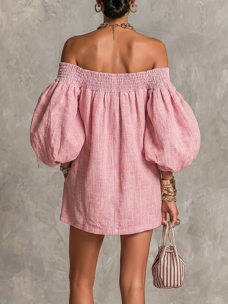 Whitney | Off-Shoulder Lantern-Sleeve Mini Dress