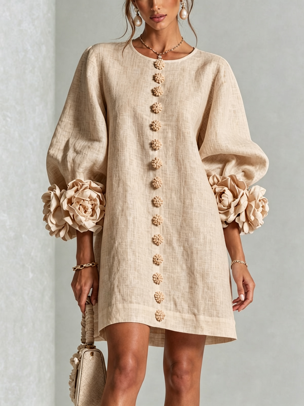 Coraline | Floral-Cuff Button Mini Dress
