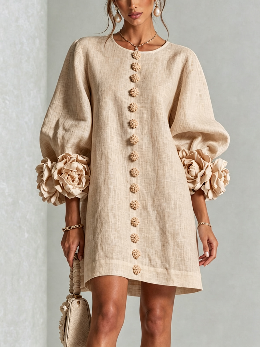 Coraline | Floral-Cuff Button Mini Dress