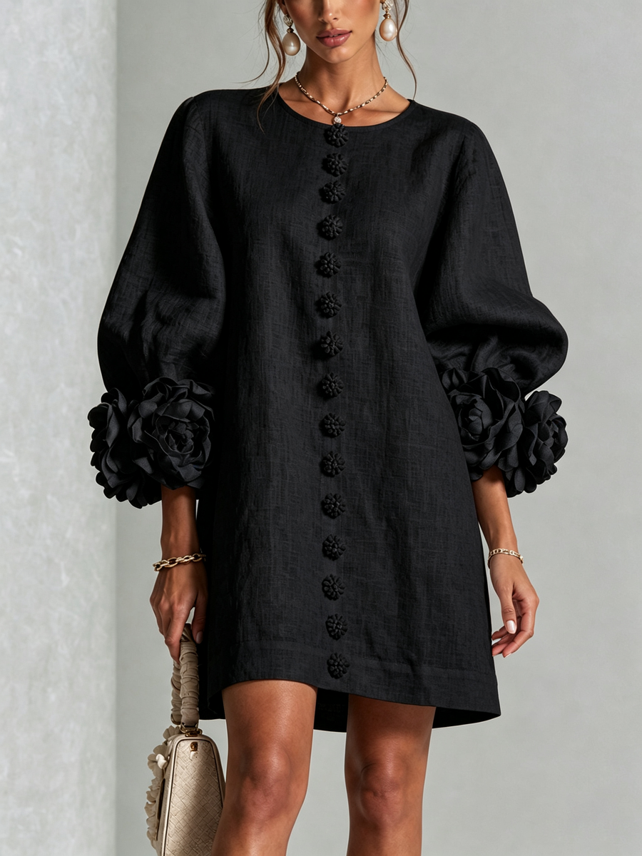 Anastasia | Floral-Cuff Statement Mini Dress