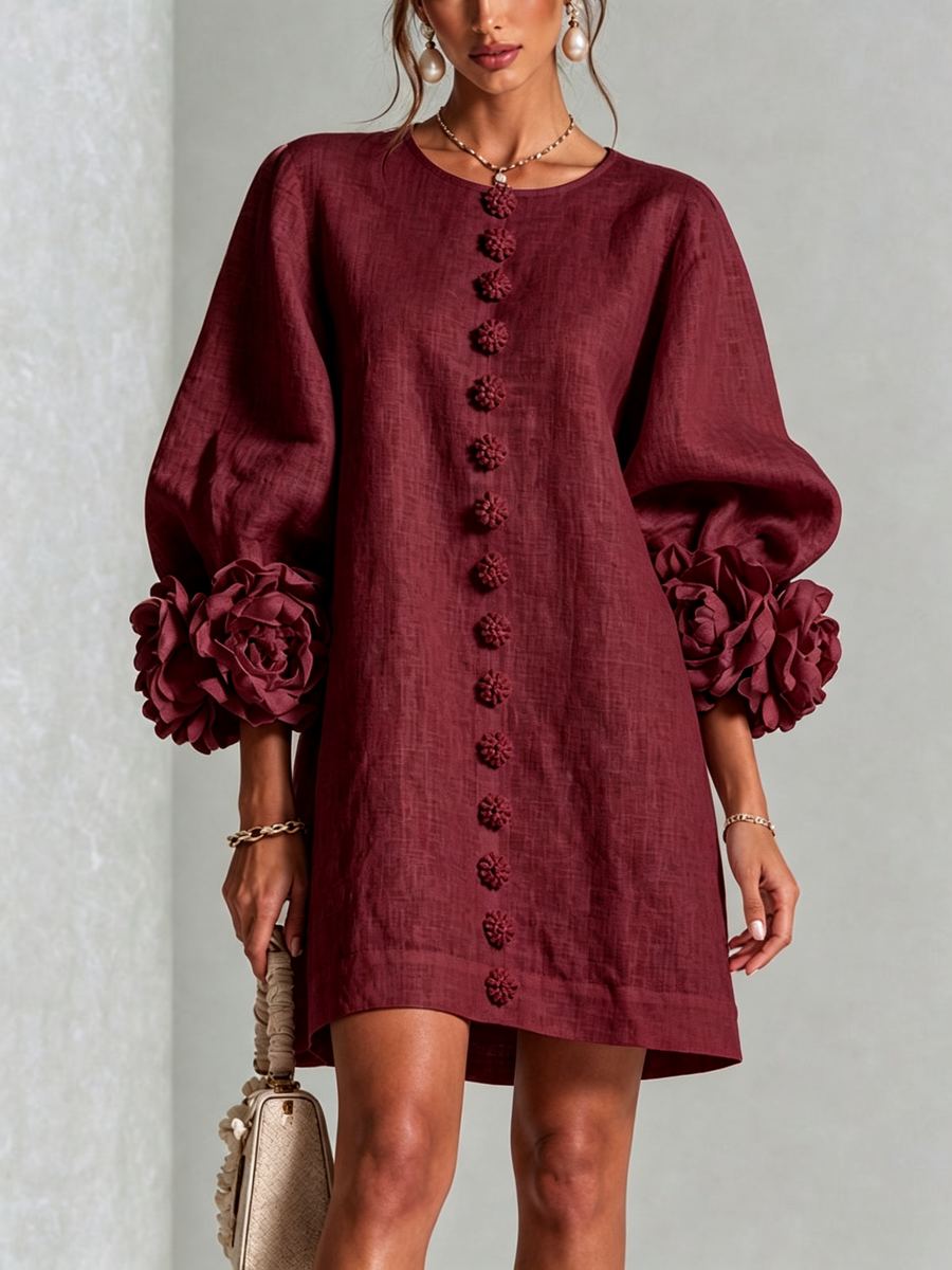 Camellia | Rose-Cuff Button Mini Dress