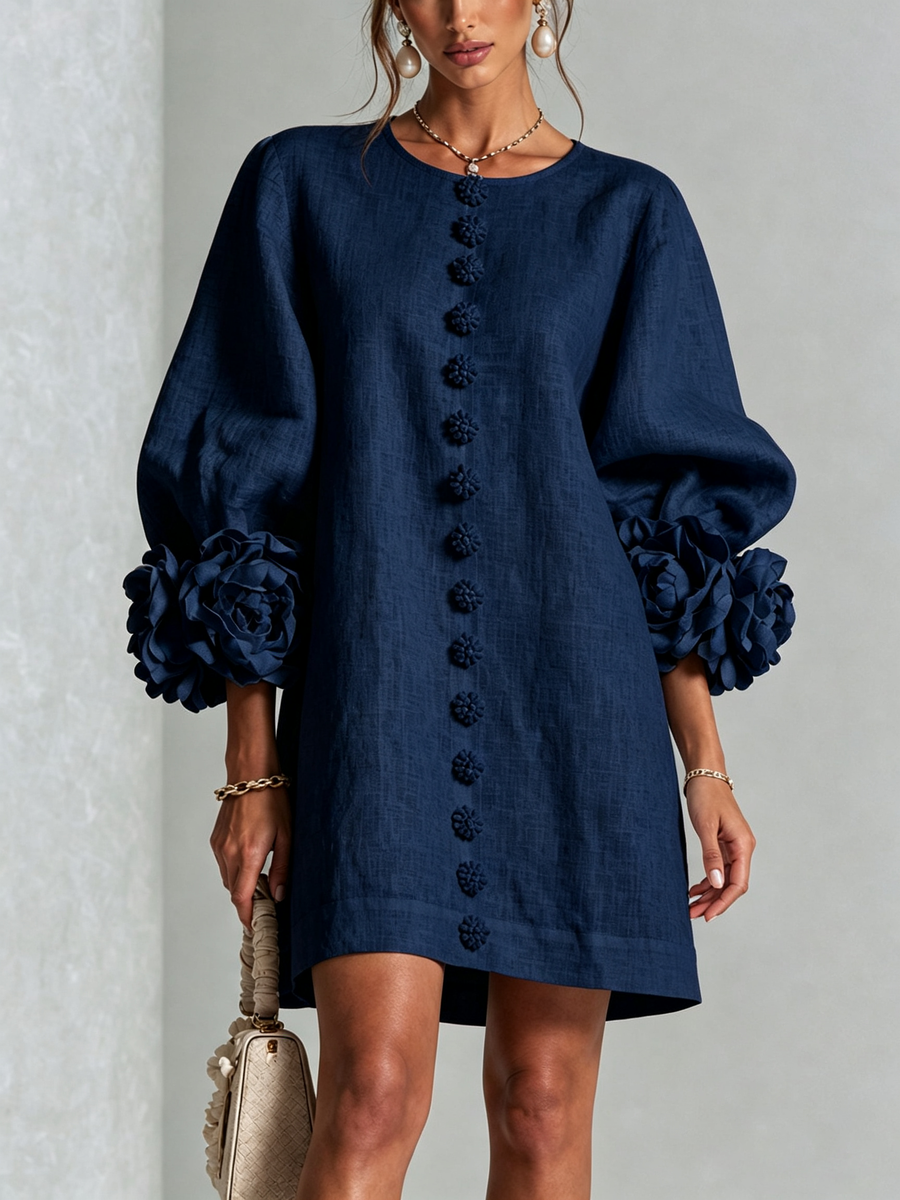 Adeline | Floral-Cuff Statement Mini Dress