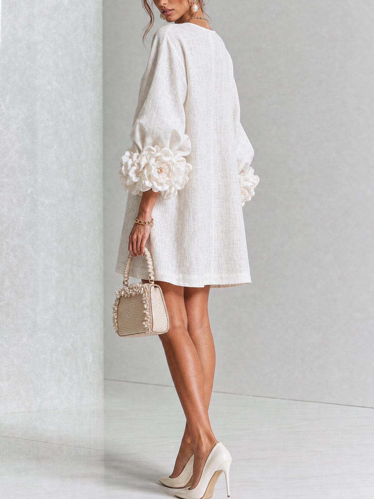 Clementine | Rosette-Cuff Button Shift Dress