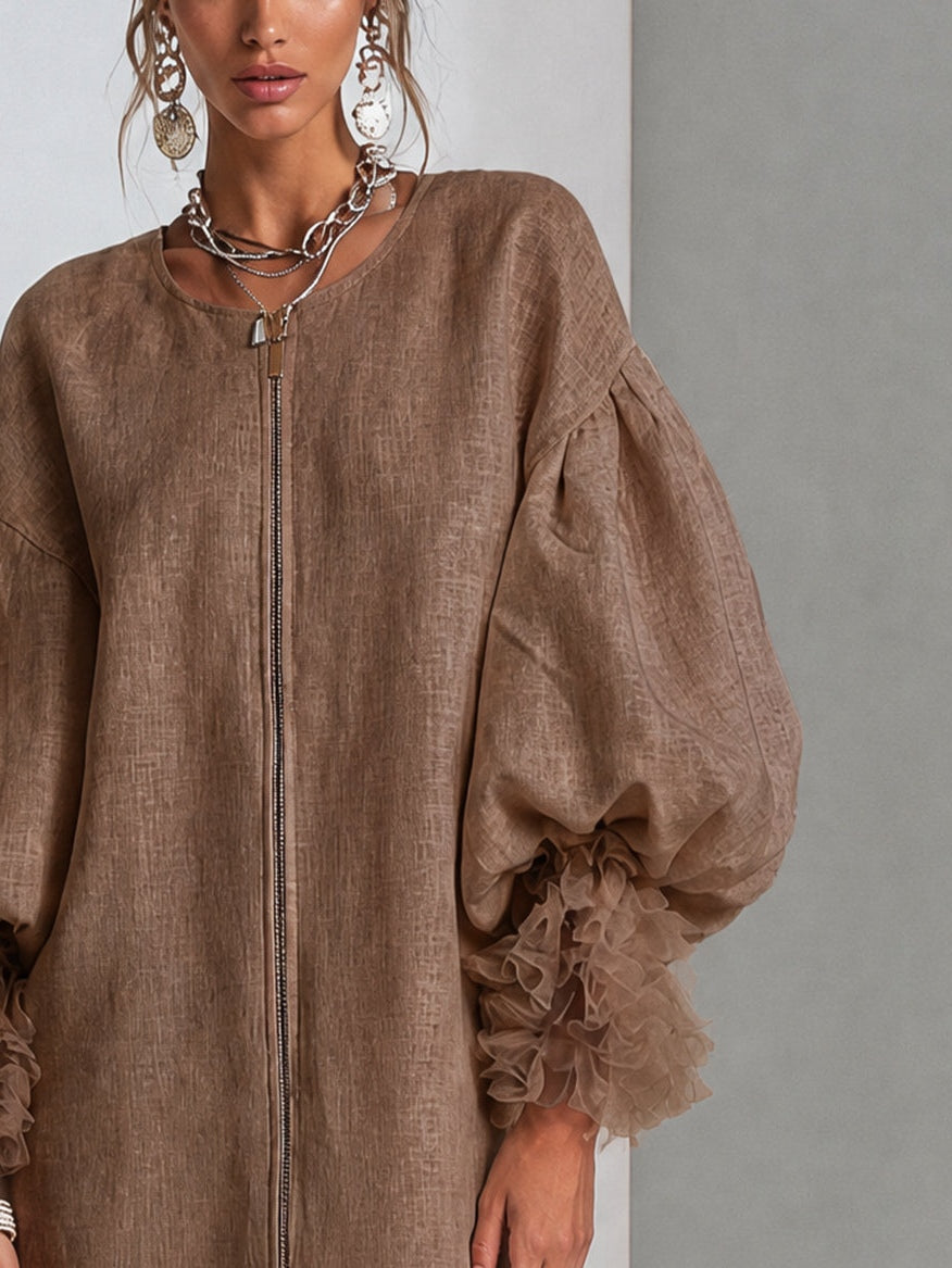 Flora | Zip-Front Balloon Sleeve Mini Dress