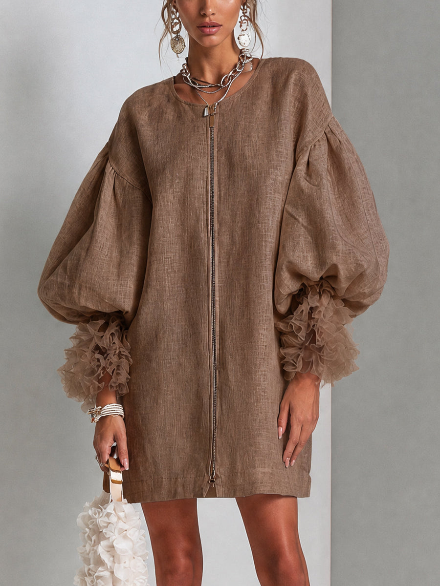 Flora | Zip-Front Balloon Sleeve Mini Dress