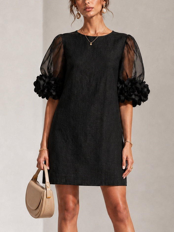 Sophie | Floral-Cuff Puff-Sleeve Mini Dress