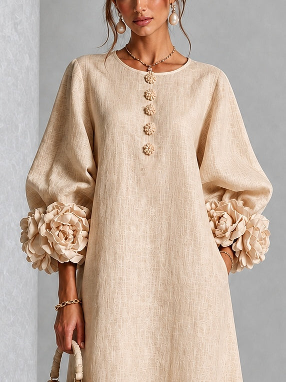 Theodosia | Rosette-Cuff Button Midi Dress