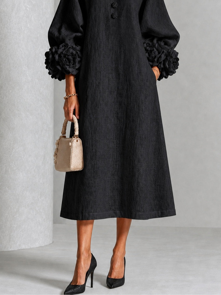 Leonora | Floral-Cuff Midi Dress