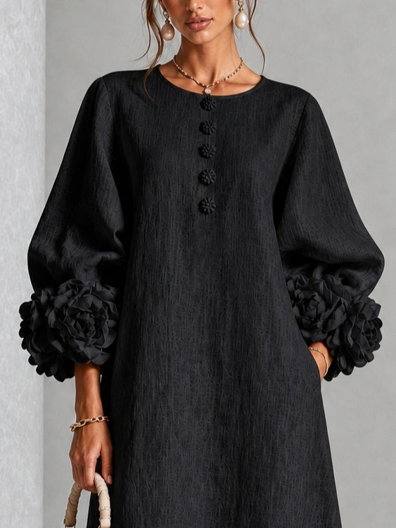 Theodosia | Rosette-Cuff Button Midi Dress
