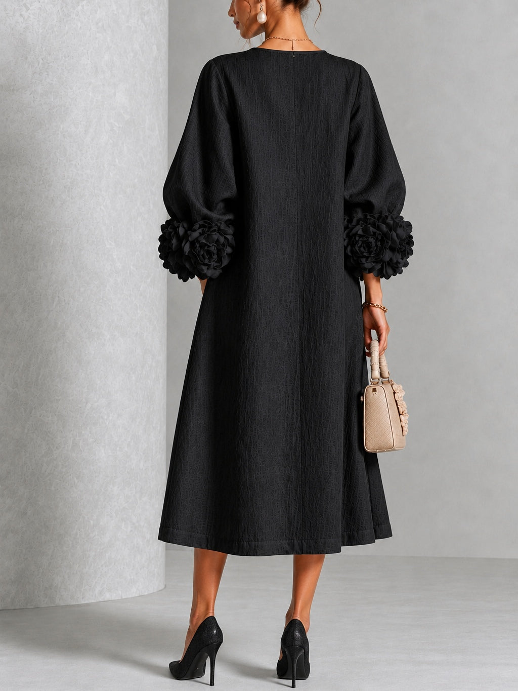Leonora | Floral-Cuff Midi Dress
