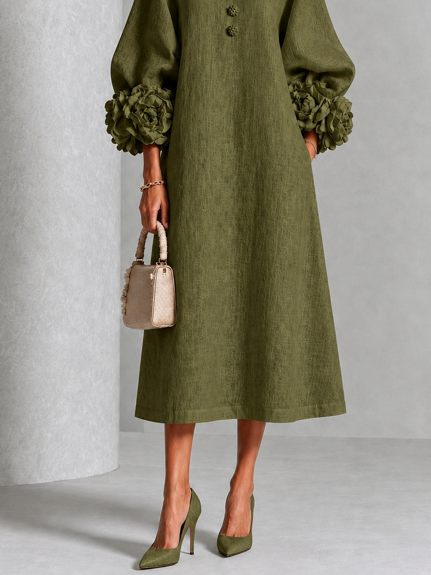 Theodosia | Rosette-Cuff Button Midi Dress