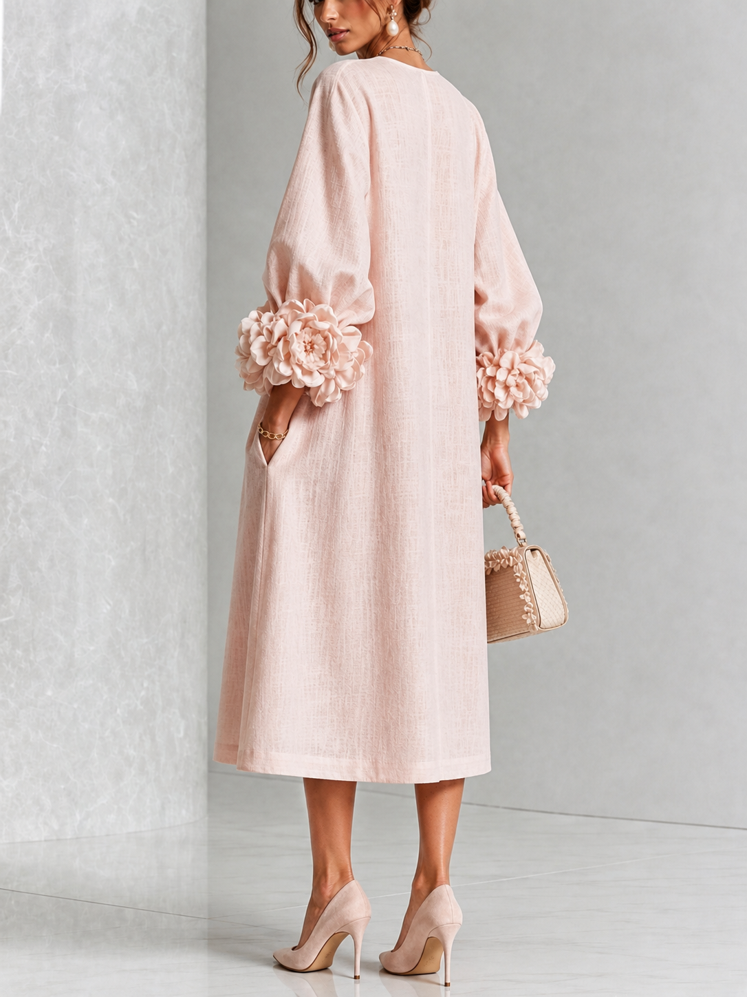 Antonia | Floral-Cuff Midi Dress
