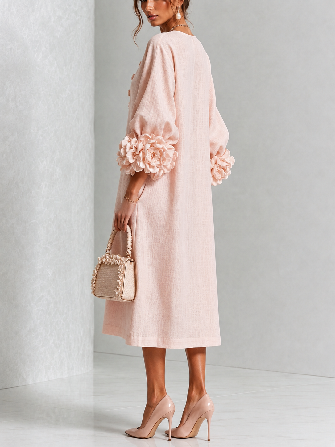 Antonia | Floral-Cuff Midi Dress
