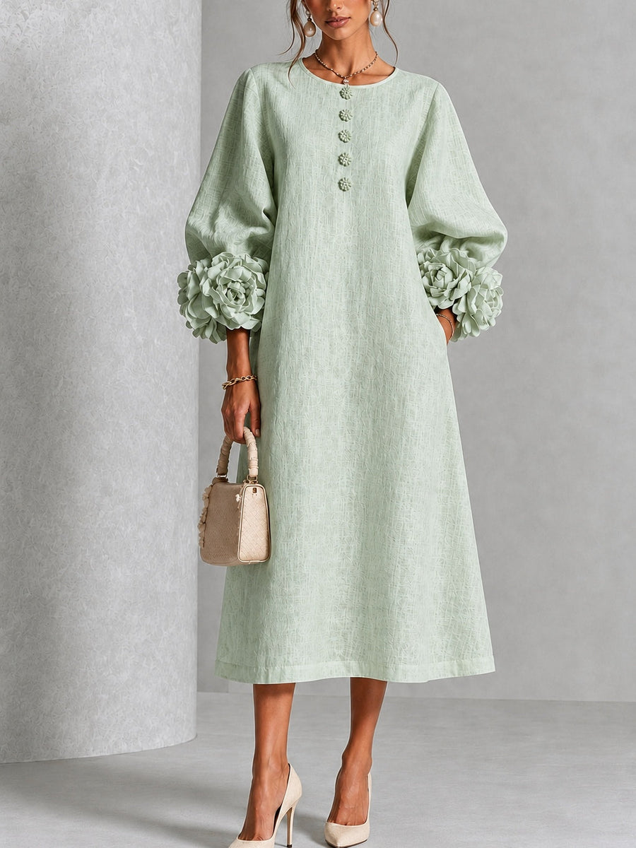 Clara | Floral-Cuff Midi Dress