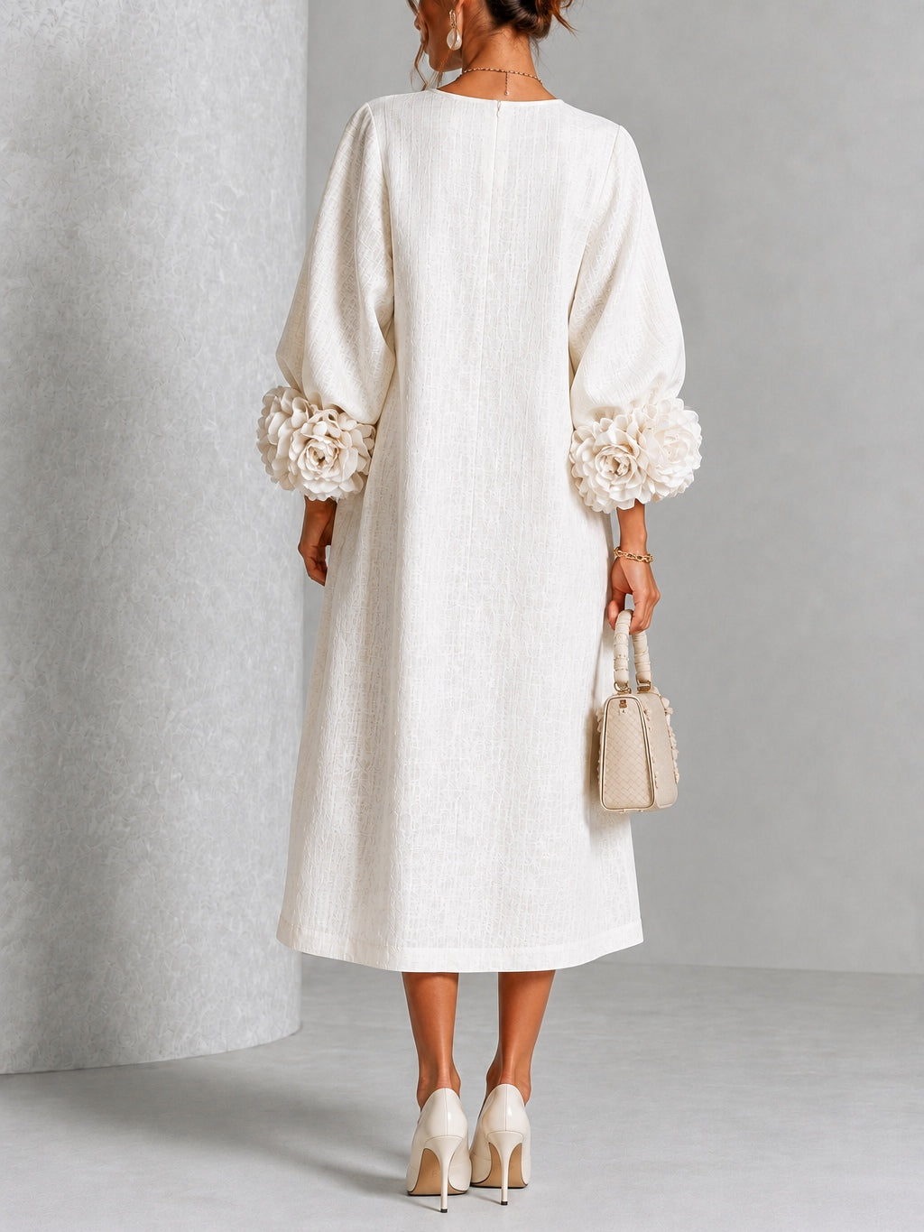 Theodosia | Rosette-Cuff Button Midi Dress