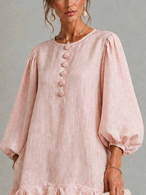 Verity | Floral-Button Puff-Sleeve Mini Dress