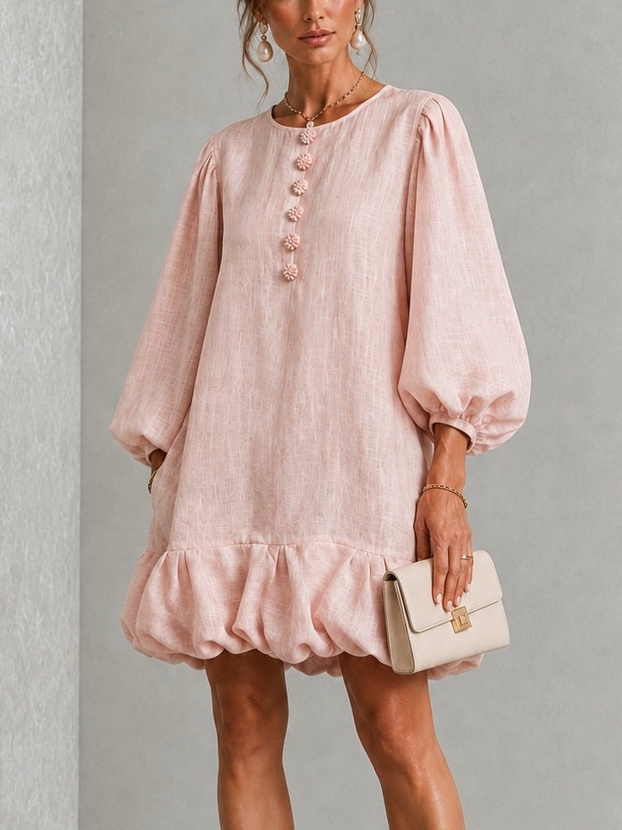 Verity | Floral-Button Puff-Sleeve Mini Dress