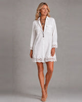 Bohemian Eyelet Hem Resort White Shirt Mini Dress