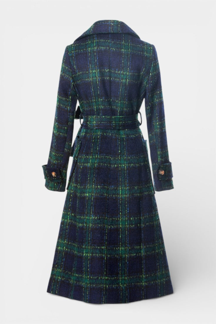 Tabitha | Longline Double-Breasted Check Coat