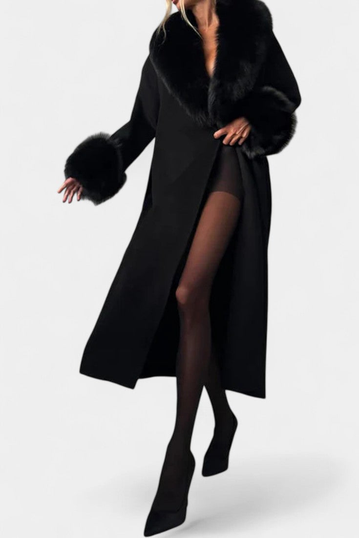 Rosalie | Belted Long Coat with Soft Fur Trim