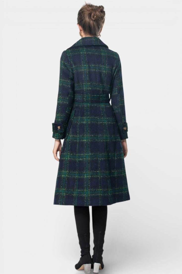Tabitha | Longline Double-Breasted Check Coat