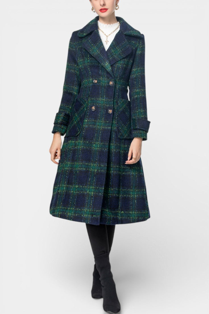 Tabitha | Longline Double-Breasted Check Coat