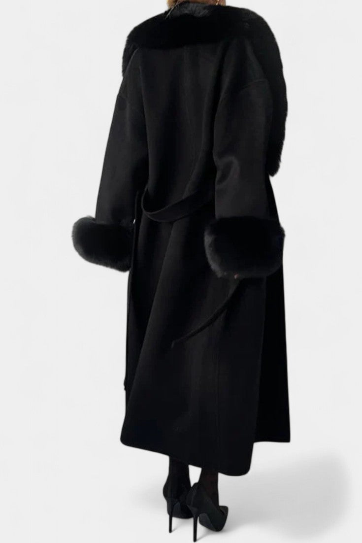 Rosalie | Belted Long Coat with Soft Fur Trim