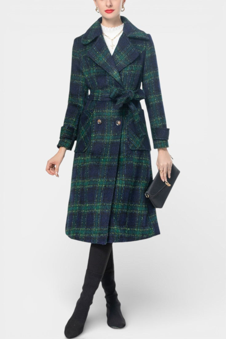 Tabitha | Longline Double-Breasted Check Coat
