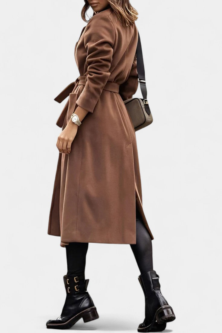 Cordula | Belted Longline Coat with Notched Collar