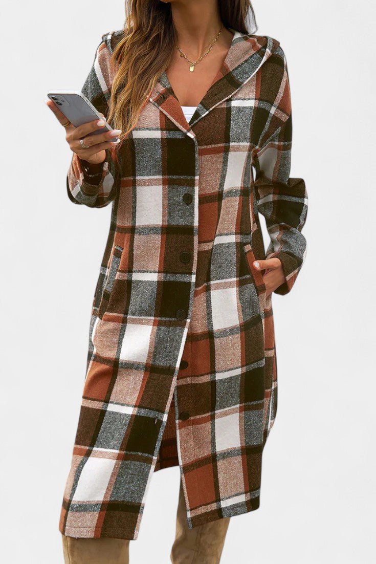 Carys | Hooded Checked Longline Coat