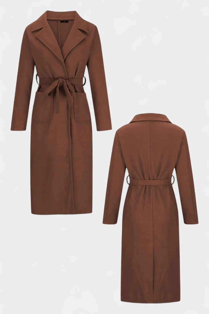 Cordula | Belted Longline Coat with Notched Collar