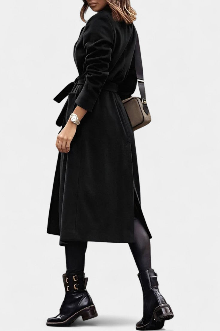 Cordula | Belted Longline Coat with Notched Collar
