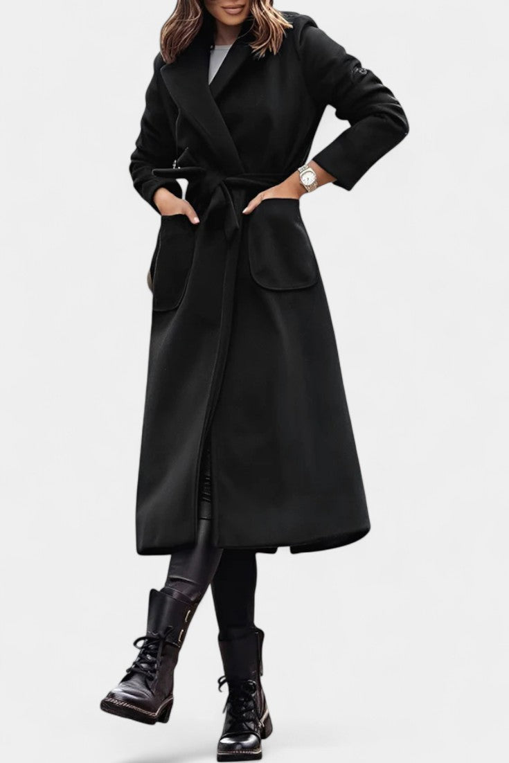 Cordula | Belted Longline Coat with Notched Collar