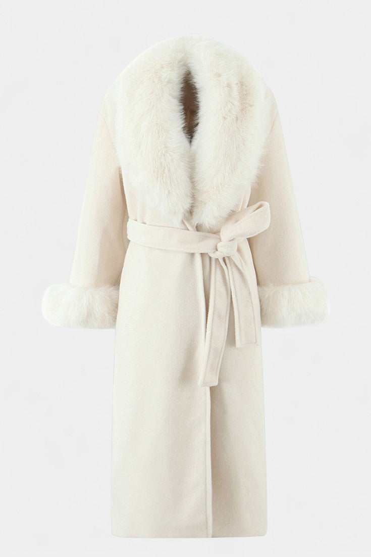 Rosalie | Belted Long Coat with Soft Fur Trim